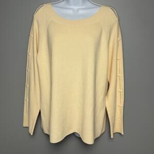 NWT Anne Klein Split Sleeve Minimalist Ivory Boat Neck Sweater Womens Sz XL